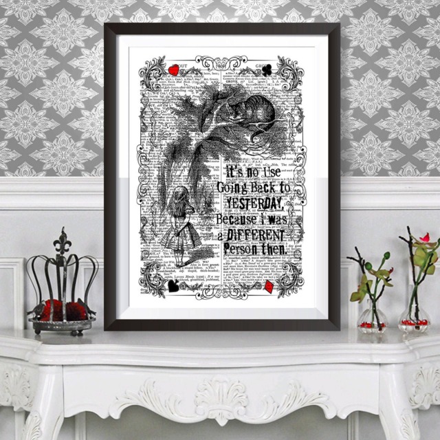 Alice in Wonderland Poster Print, The Cheshire Cat Wall Art, Unique Gift Idea, Home Decor With Dictionary Background