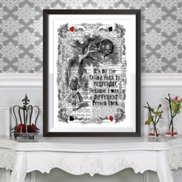 Alice in Wonderland Poster Print, The Cheshire Cat Wall Art, Unique Gift Idea, Home Decor With Dictionary Background