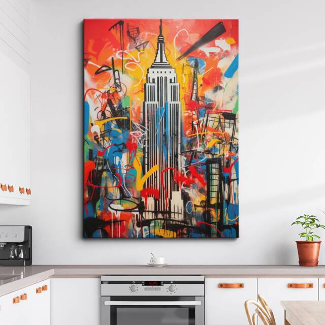 Empire State New York City Graffiti Abstract Modern Painting Wall Art Framed Canvas Poster Print Home Kitchen Office Room Decor Gifts - image 1