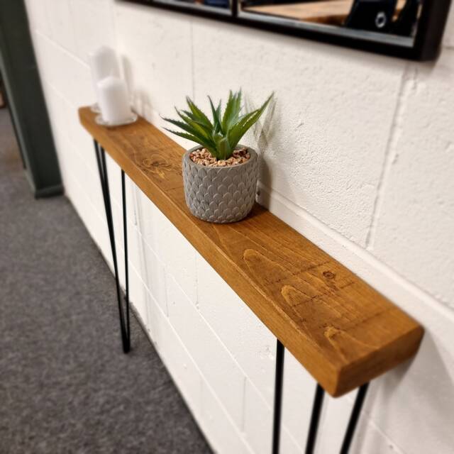 Rustic Skinny Console Table With Hairpin Legs Wooden Hallway UK 48 Hours Dispatch/48 Delivery Radiator Shelf - image 1