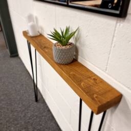 Rustic Skinny Console Table With Hairpin Legs Wooden Hallway UK 48 Hours Dispatch/48 Delivery Radiator Shelf
