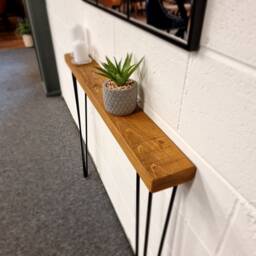 Rustic Skinny Console Table With Hairpin Legs Wooden Hallway UK 48 Hours Dispatch/48 Delivery Radiator Shelf - thumbnail 3
