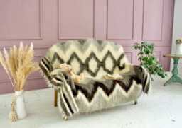 Large Gray Soft Wool Blanket - Handwoven Hutsul Natural Sheepskin Throw Boho Bedspread