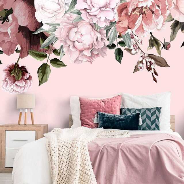 Flower Peony Wallpaper Peel & Stick, Botanical Pattern Self Adhesive For Bedroom, Temporary Wall Mural Flowers Girl's Room Decor - image 1