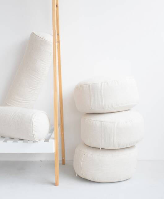 Hemp Zafu Meditation Cushion, Oatmeal Round Floor Pillow, Kapok Filled - image 1