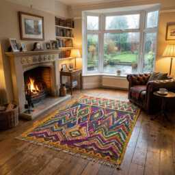Authentic Handmade Moroccan Rug - Colorful Geometric Zigzag Wool Carpet Bright Maximalist Boho Area - thumbnail 1