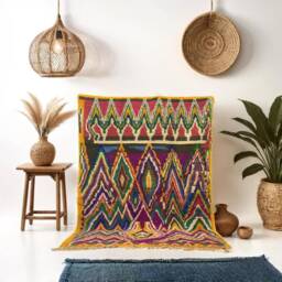 Authentic Handmade Moroccan Rug - Colorful Geometric Zigzag Wool Carpet Bright Maximalist Boho Area - thumbnail 2