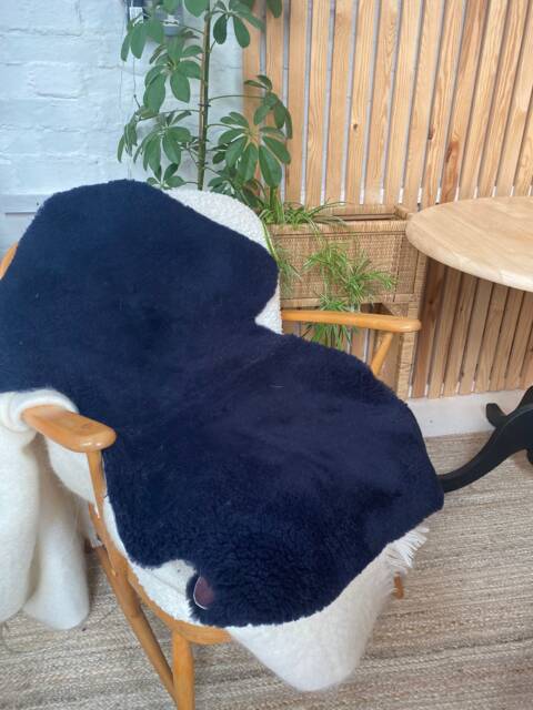 Dark Navy Blue Shearling Sheepskin Sheepskin, Smooth Upholstery Chair Cover, Genuine, Bespoke - image 1