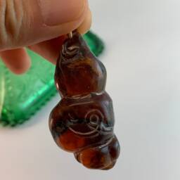 Hand Carved Amber Gourd Charm Vintage Healthy Amulet - thumbnail 1