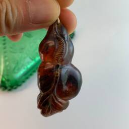 Hand Carved Amber Gourd Charm Vintage Healthy Amulet - thumbnail 4