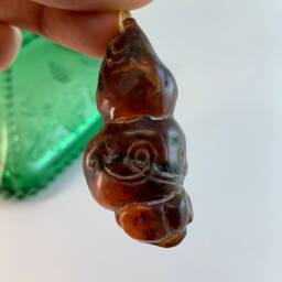 Hand Carved Amber Gourd Charm Vintage Healthy Amulet - thumbnail 2