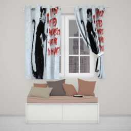 Black Rat With Red Paint Brush Humorous Graffiti Decorative Design For Home Decor Readymade Eyelet Ring Top Thermal 100% Blackout Curtains - thumbnail 2
