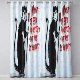 Black Rat With Red Paint Brush Humorous Graffiti Decorative Design For Home Decor Readymade Eyelet Ring Top Thermal 100% Blackout Curtains - thumbnail 3