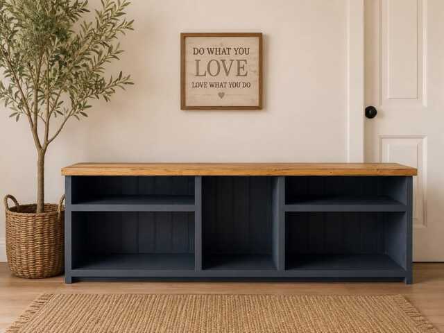 Handmade Rustic Farmhouse Shoe Storage Bench Solid Wood Entryway Organizer - image 1