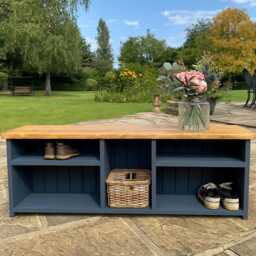 Handmade Rustic Farmhouse Shoe Storage Bench Solid Wood Entryway Organizer - thumbnail 2