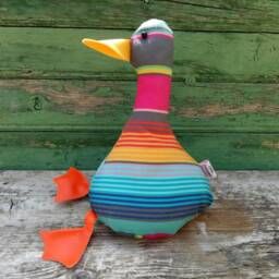 Cool Canard Doorstop/Bookend. Fabric Duck Doorstop. Flat Packed. Multicoloured Striped Canvas. Funny Doorstops. Animal Doorstops - thumbnail 2