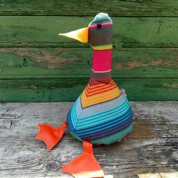 Cool Canard Doorstop/Bookend. Fabric Duck Doorstop. Flat Packed. Multicoloured Striped Canvas. Funny Doorstops. Animal Doorstops - thumbnail 3