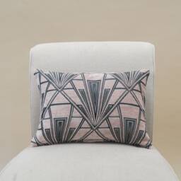 Art Deco Geometric Boudoir Cushion. Blush Pink & Silver Vintage Design. Luxury Velvet Chenille. 17x12