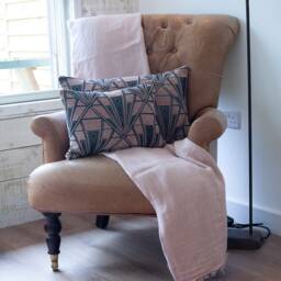 Art Deco Geometric Boudoir Cushion. Blush Pink & Silver Vintage Design. Luxury Velvet Chenille. 17x12 - thumbnail 3