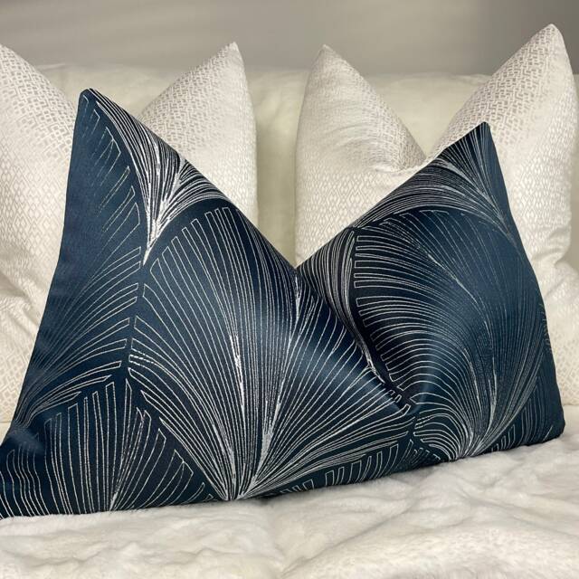 John Lewis & Partners Fabric Navy Indigo Art Deco Cushion Cover Throw Pillow 12 X 20 in /Handmade Double Sided Rectangle - image 1