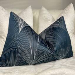 John Lewis & Partners Fabric Navy Indigo Art Deco Cushion Cover Throw Pillow 12 X 20 in /Handmade Double Sided Rectangle