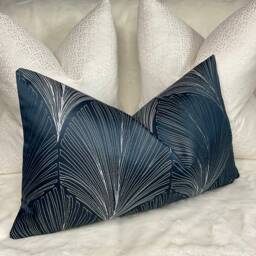 John Lewis & Partners Fabric Navy Indigo Art Deco Cushion Cover Throw Pillow 12 X 20 in /Handmade Double Sided Rectangle - thumbnail 3