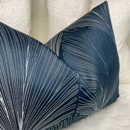 John Lewis & Partners Fabric Navy Indigo Art Deco Cushion Cover Throw Pillow 12 X 20 in /Handmade Double Sided Rectangle - thumbnail 2