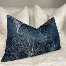 John Lewis & Partners Fabric Navy Indigo Art Deco Cushion Cover Throw Pillow 12 X 20 in /Handmade Double Sided Rectangle - thumbnail 4