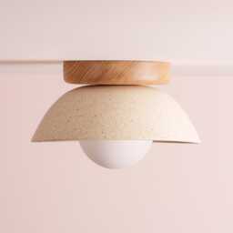 Speckled Cream Matt Small Dawn Ceiling Light in Ceramic & Oak - thumbnail 4