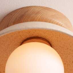 Speckled Cream Matt Small Dawn Ceiling Light in Ceramic & Oak - thumbnail 3