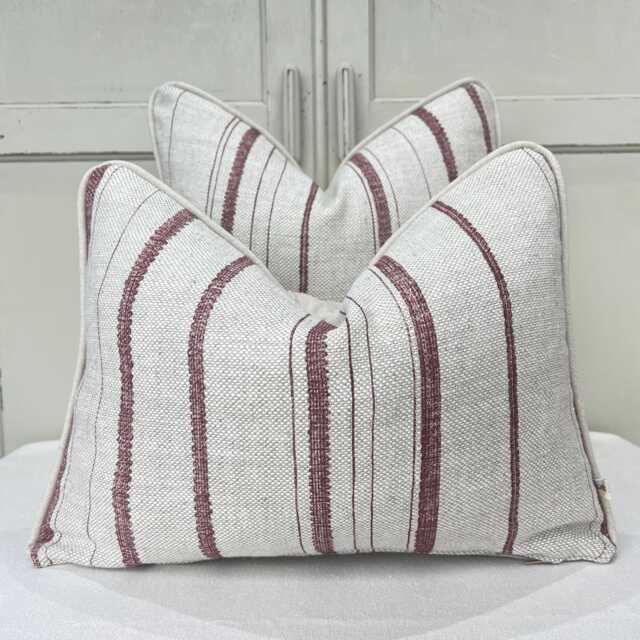 Cushions Made in Fermoie Carskiey Single Stripe Luxury Designer Decorative Neutral Rusty Red Linen Cushion Pillow Throw Cover - image 1