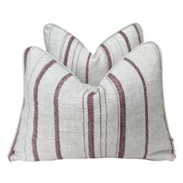 Cushions Made in Fermoie Carskiey Single Stripe Luxury Designer Decorative Neutral Rusty Red Linen Cushion Pillow Throw Cover - thumbnail 2