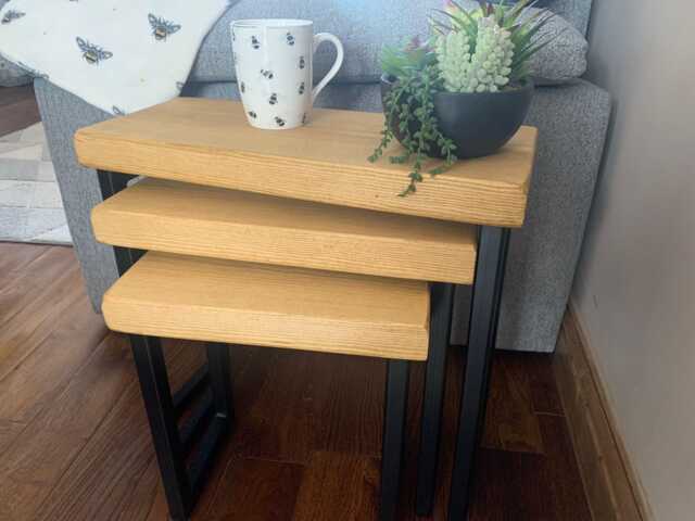 Industrial Nest Of Table - Set 3 - Hard Wax Oil Finnishes - Metal Legs - image 1