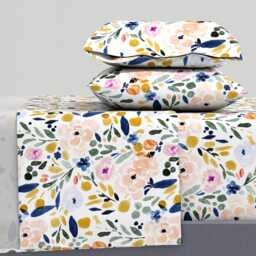 Pastel Floral Sheets - Sierra-Floral By Crystal_Walen Watercolor Nursery Spring Bohemian Cotton Sateen Sheet Set Bedding Spoonflower