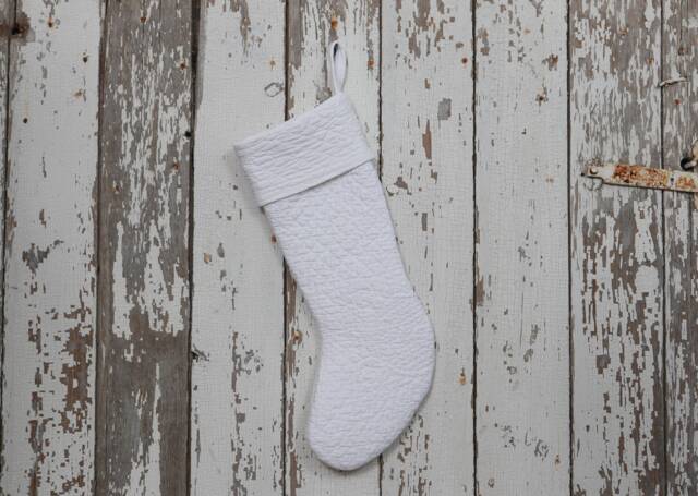 Vintage White Quilted Christmas Stocking Hand-Stitched Bridal Quilt - image 1