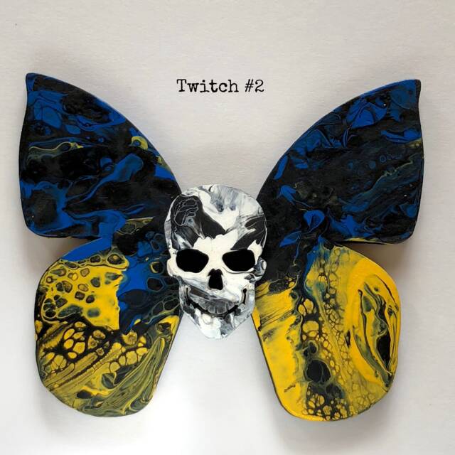 Twitch Butterfly Skullie Unique Art Piece Skull Butterfly - Handmade Fluid Acrylic Poured On Masonite Colorful Vibrant - image 1