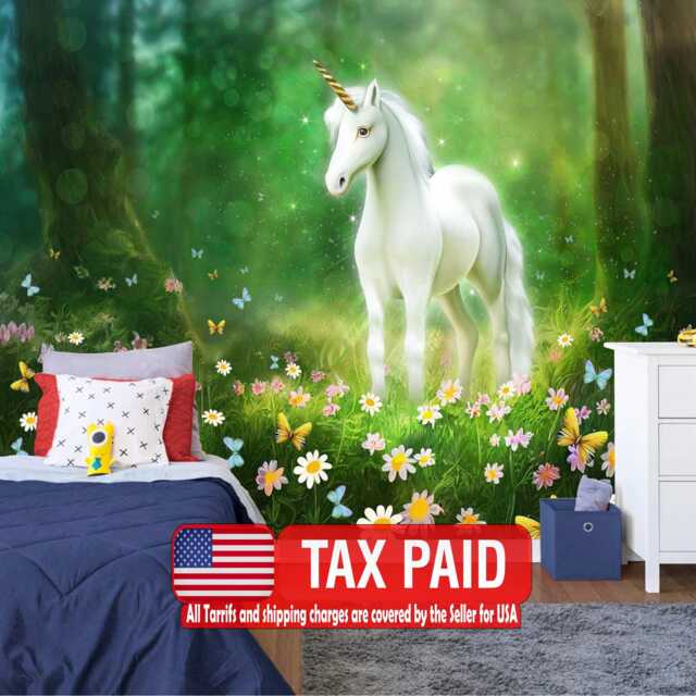 Unicorn Forest Wallpaper Mural, Girls Room Decor, Peel & Stick Decal - image 1