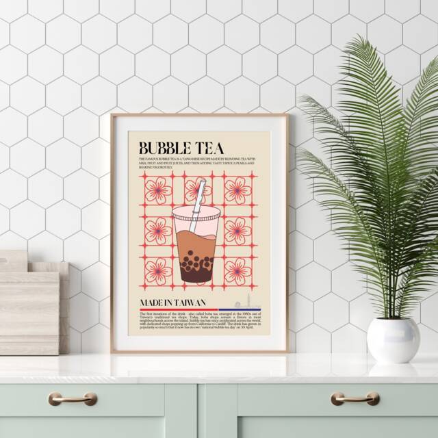 Bubble Tea Poster - Boba Print Taiwan Asian Kitchen Retro Wall Art Restaurant China Cafe Decor - image 1