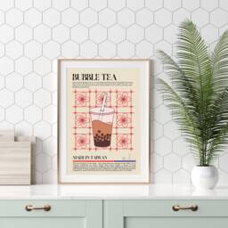 Bubble Tea Poster - Boba Print Taiwan Asian Kitchen Retro Wall Art Restaurant China Cafe Decor - thumbnail 1