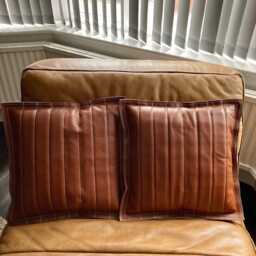 Custom Tan Brown Leather Cushion Cover 18x18 Decorative Pillow - thumbnail 2
