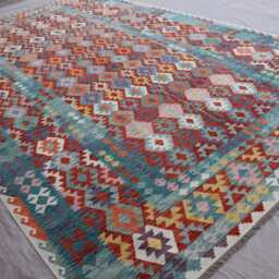 10x16 Large Area Rug, Afghan Authentic Handmade Kilim Wool Geometric Flatweave Multicolor Natural Veg Dyes Bedroom Rug - thumbnail 3