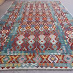 10x16 Large Area Rug, Afghan Authentic Handmade Kilim Wool Geometric Flatweave Multicolor Natural Veg Dyes Bedroom Rug - thumbnail 2