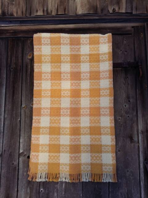 Orange-White Hand Woven Blanket, Woolen Plaid & Bed Cover - image 1