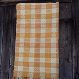 Orange-White Hand Woven Blanket, Woolen Plaid & Bed Cover - thumbnail 2