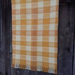 Orange-White Hand Woven Blanket, Woolen Plaid & Bed Cover - thumbnail 3
