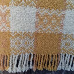 Orange-White Hand Woven Blanket, Woolen Plaid & Bed Cover - thumbnail 4
