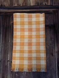 Orange-White Hand Woven Blanket, Woolen Plaid & Bed Cover - thumbnail 1