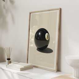 Minimalist 8 Ball Wall Art Print, Modern Billiards Poster, Black & White Pool Room Decor - thumbnail 2