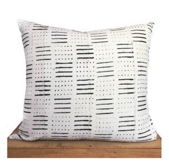 Dots & Dashes White African Mud Cloth Pillow Cover Boho Mudcloth - image 1