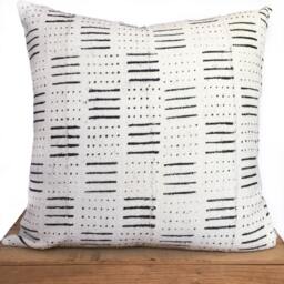 Dots & Dashes White African Mud Cloth Pillow Cover Boho Mudcloth - thumbnail 3